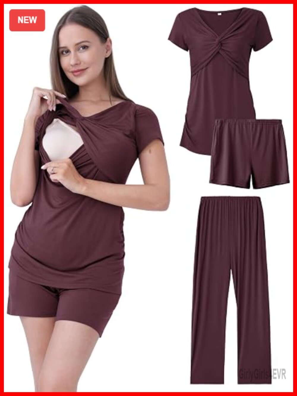 3-Piece Maternity Nursing Pajama Set with Shorts & Pants